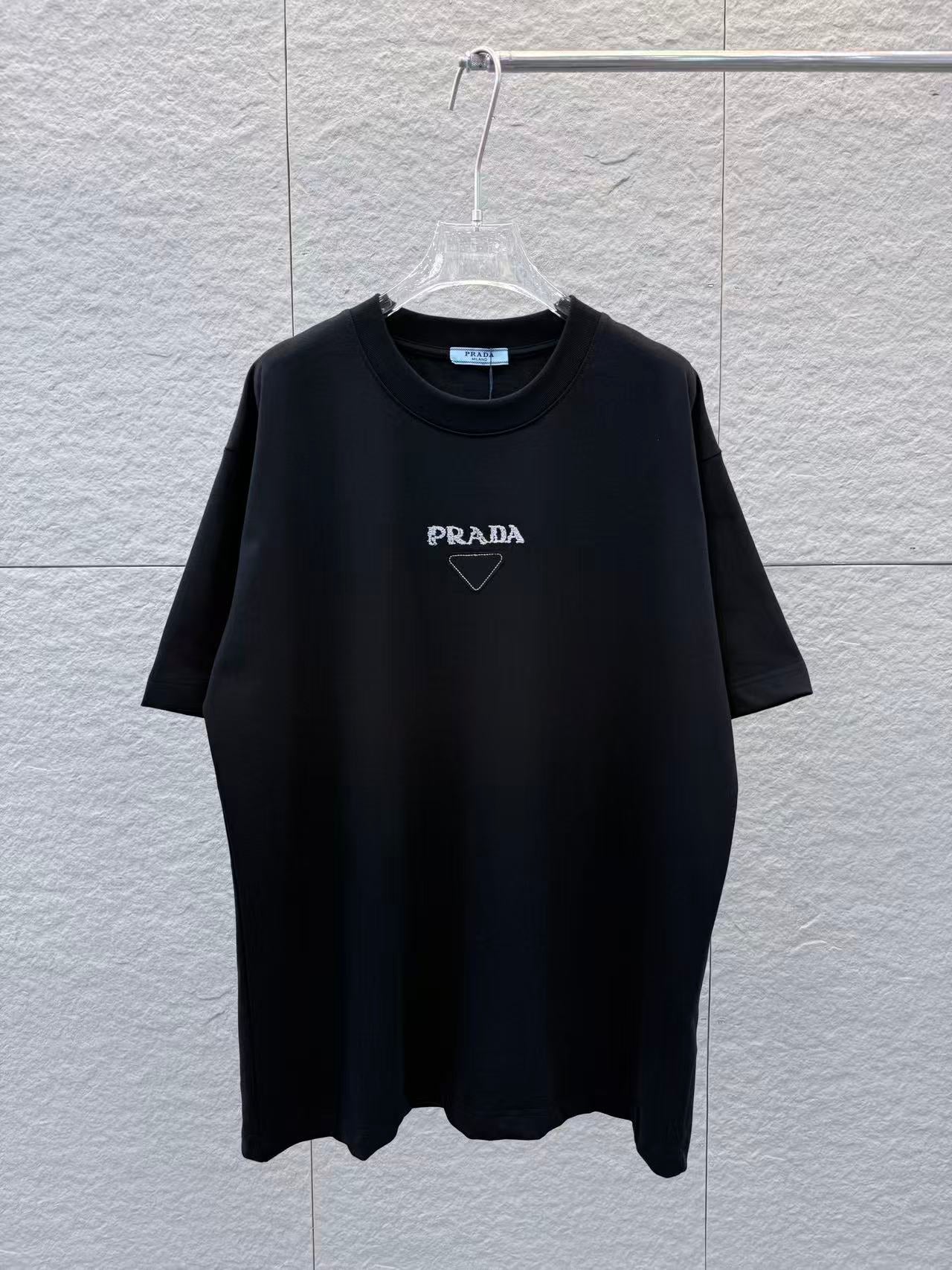 Prada 2026 Laser Burnout Patch Embroidery Unisex T-Shirt（NEW）