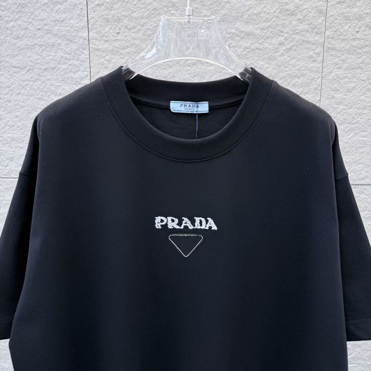 Prada 2026 Laser Burnout Patch Embroidery Unisex T-Shirt（NEW）