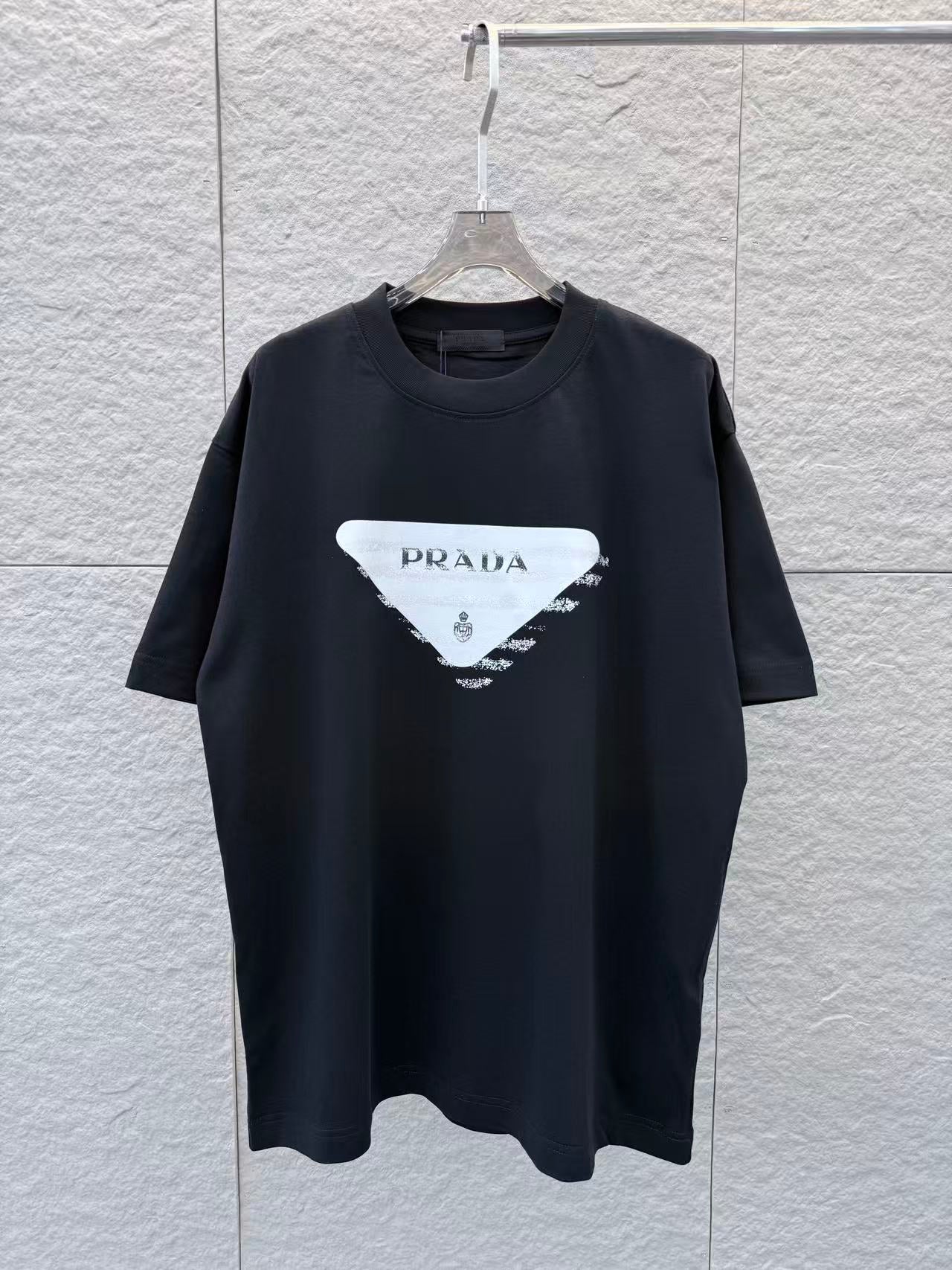 Prada 2026 Triangle Logo Flocked Unisex T-Shirt