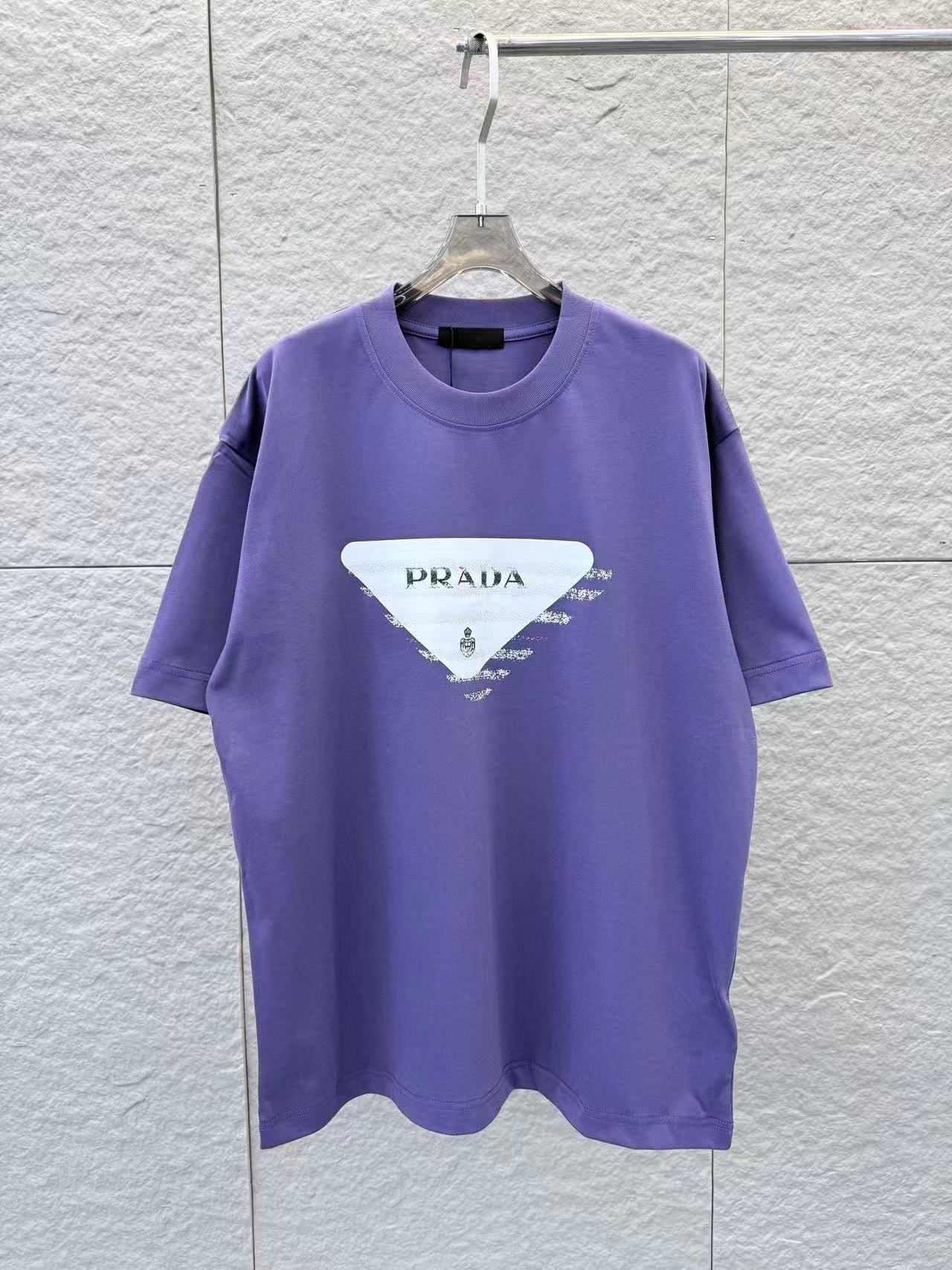 Prada 2026 Triangle Logo Flocked Unisex T-Shirt