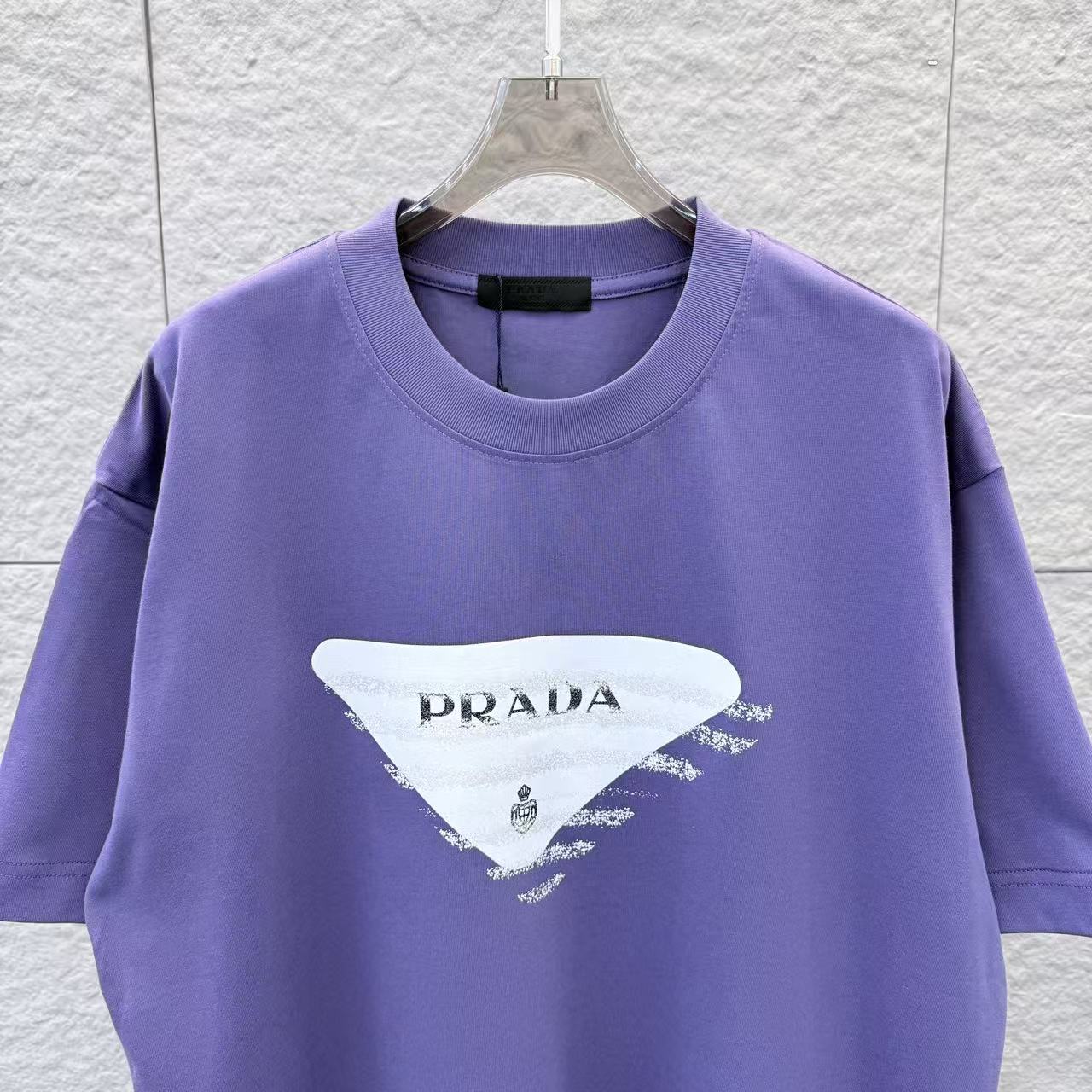 Prada 2026 Triangle Logo Flocked Unisex T-Shirt