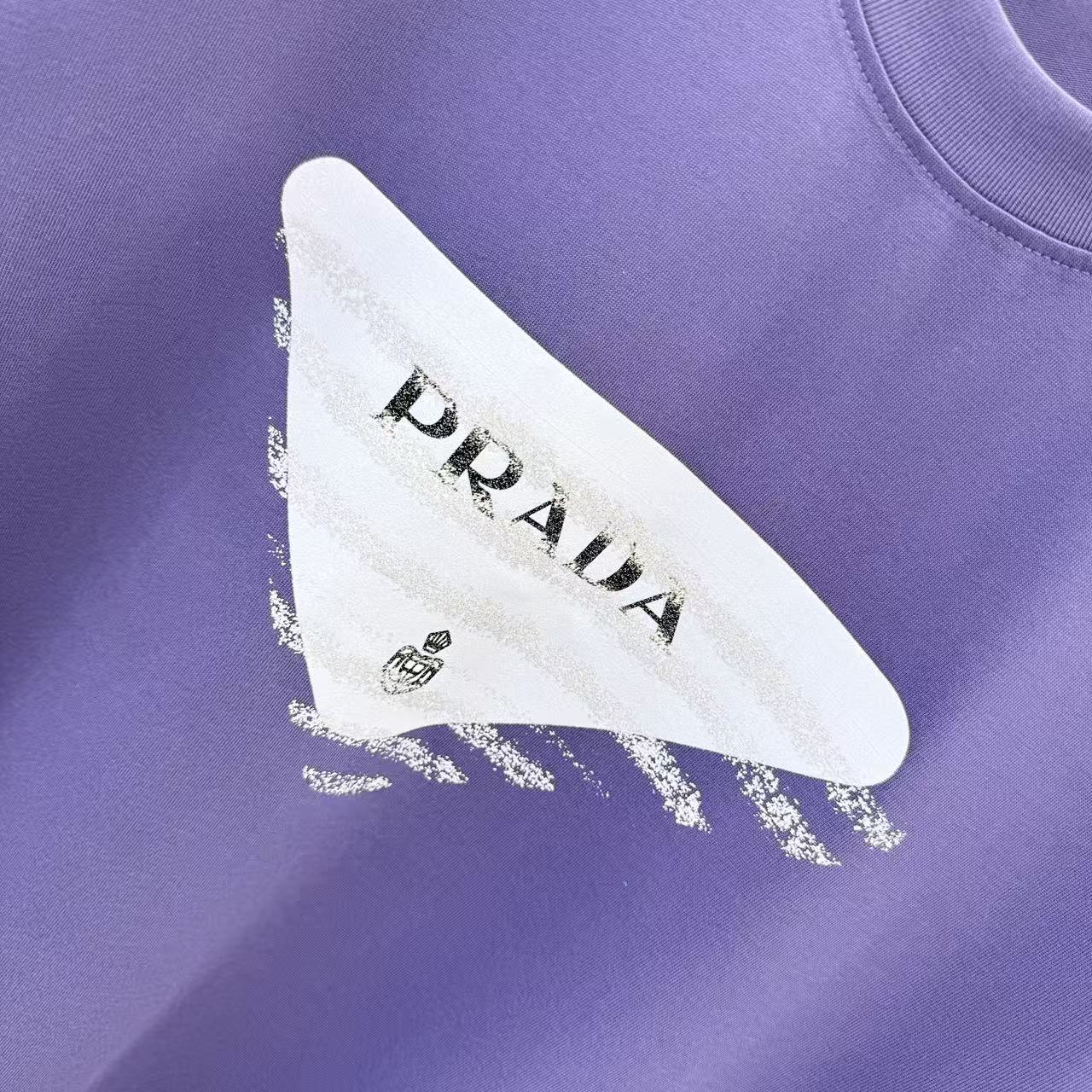 Prada 2026 Triangle Logo Flocked Unisex T-Shirt