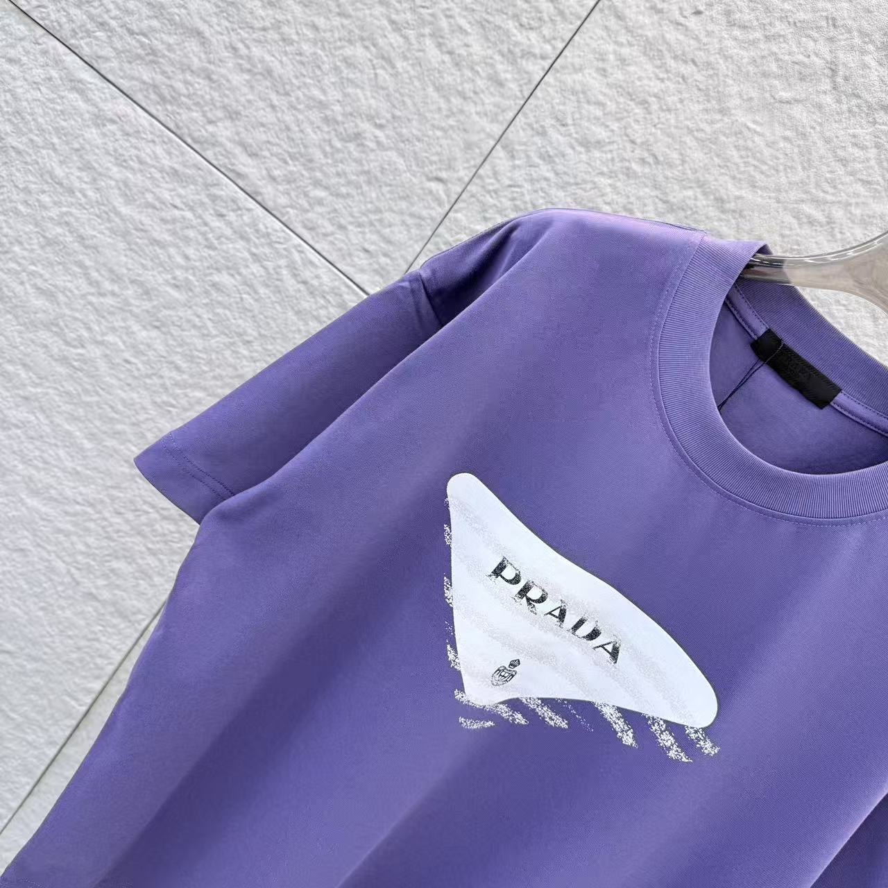 Prada 2026 Triangle Logo Flocked Unisex T-Shirt