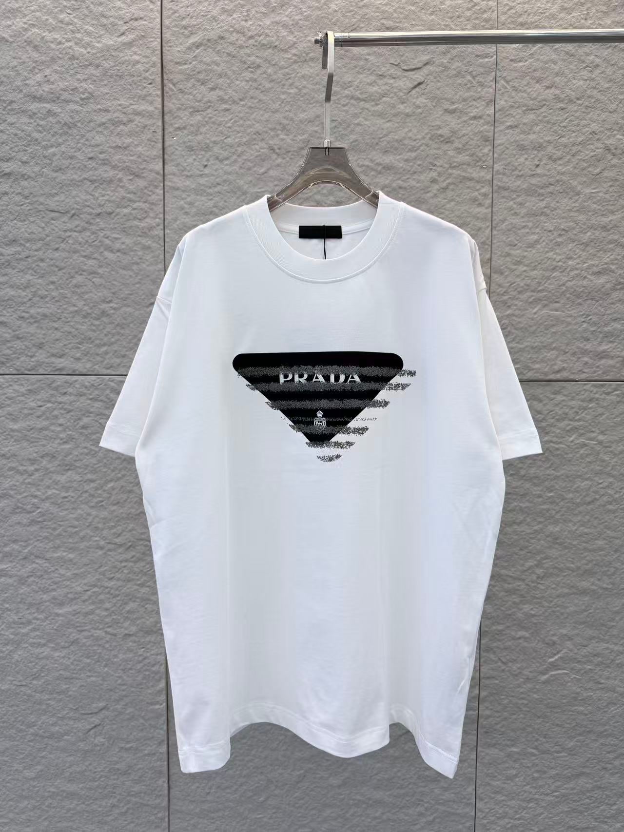 Prada 2026 Triangle Logo Flocked Unisex T-Shirt